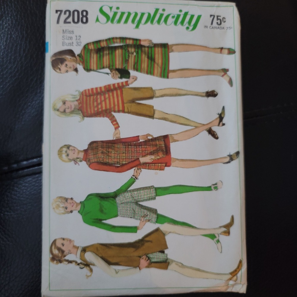 Vintage 1960s Simplicity 7208 Sewing Pattern Dress Jumper Shorts Mod Size 12